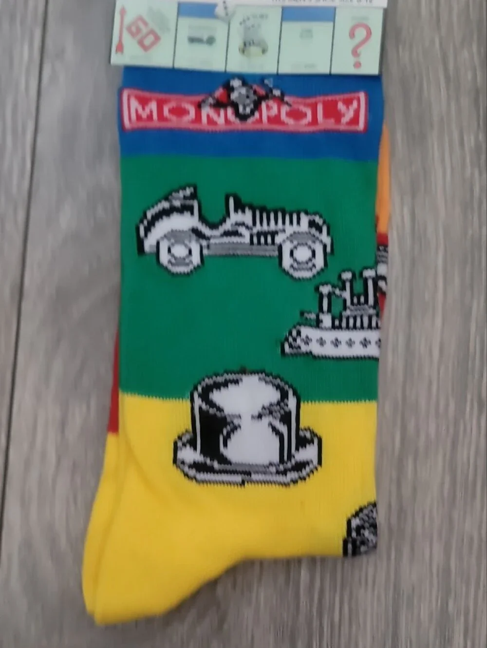 Monopoly Pieces Green, Yellow & Blue Causal Crew Socks